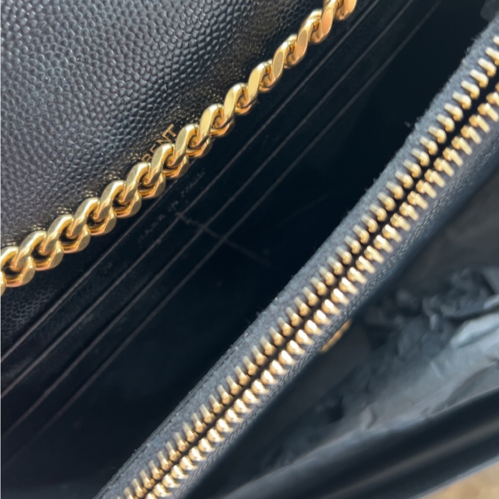 Yves Saint Laurent Black Chevron Clutch with Gold Accents - Picture 4 of 6